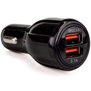 Alimentator auto Spacer 2 x USB (1 x USB QC3.0 & 1 USB max. 3.1A) pentru bricheta auto, Negru