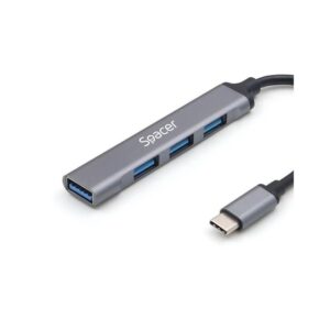 Hub extern SPACER, porturi USB:USB 3.0 X 1, USB 2.0 x 3, conectare prin TYPE-C, cablu 1m, aluminiu, SPHB-TYPEC-4U-01