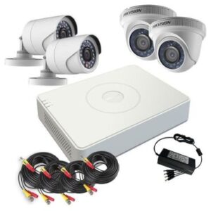 Kit de supraveghere Hikvision - DVR DS-7104HGHI-F1 x 1buc - Camera exterior DS-2CE16C0T-IRP(3.6mm) x 2buc - Camera interior DS-2CE56C0T-IRP(3.6mm) x 2 buc DS-J142I