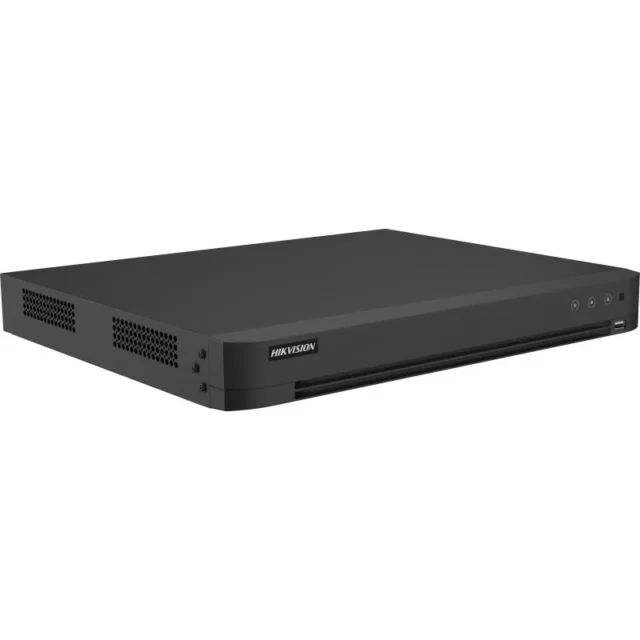 DVR AcuSense cu 16 canale, 8MP rezolutie max. inregistrare, 2 x SATA, 12 TB / HDD, RS-485 (half-duplex), 1 x USB 2.0, 2 x USB 3.0, HDMI, VGA, iDS-7216HUHI-M2/XT