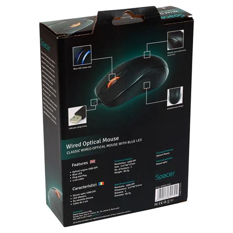 Mouse Spacer optic cu fir USB, 1000 DPI, 3 butoane, negru, SPMO-F01