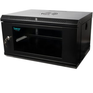 CABINET 19" SPACER 6U 500x450mm, fixare pe perete, Black, usa sticla cu blocare, panouri detasabile, otel 1mm, sarcina maxima 25Kg, SPCW-6U-450-BK-02
