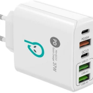 Incarcator retea Spacer Cinque QC 38W cu 5 porturi USB si USB Type-C alb