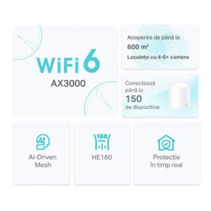 Sistem mesh Wi-Fi 6 TP-Link Deco X50 AX3000 Whole Home, 3-pack